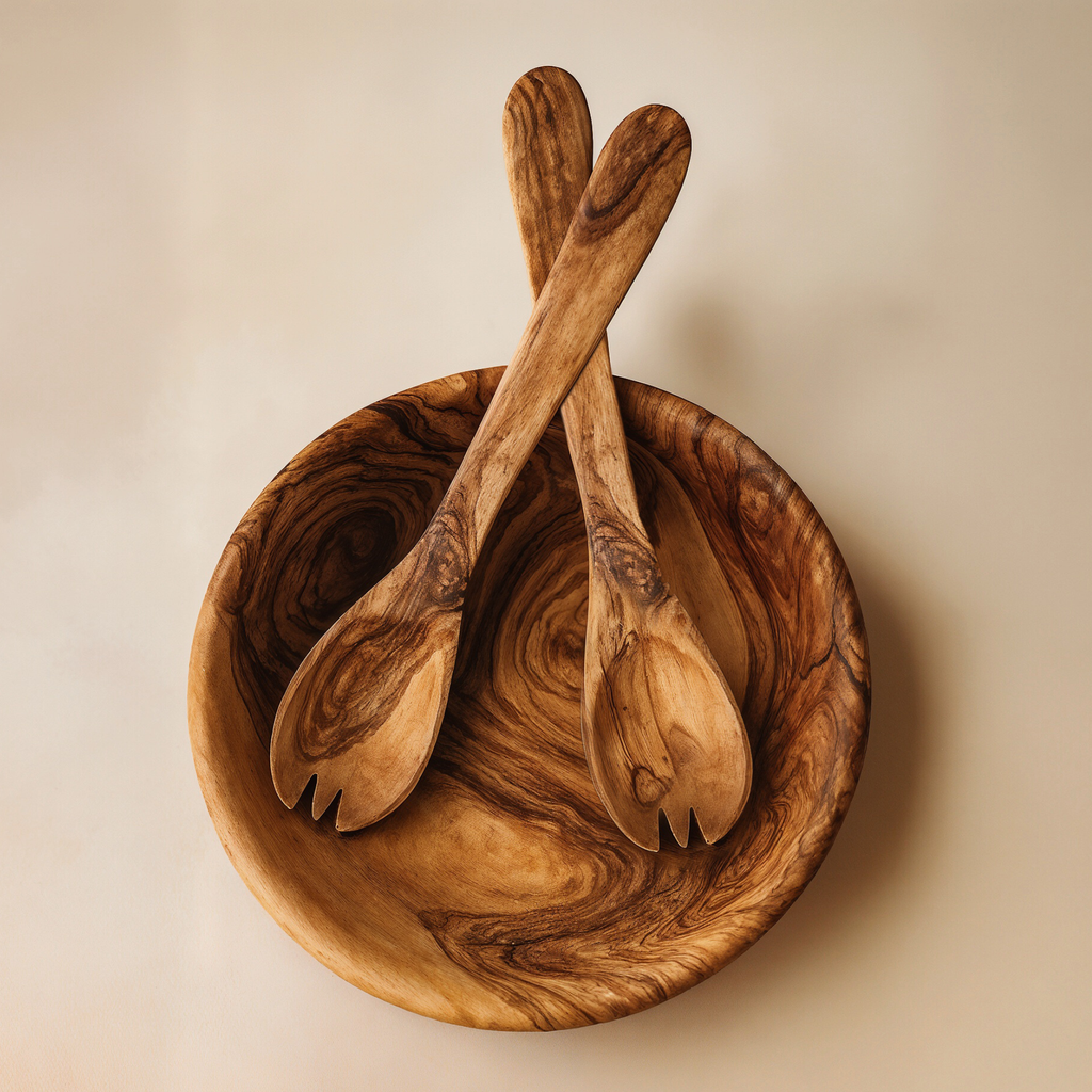 Olive Wood Salad Set