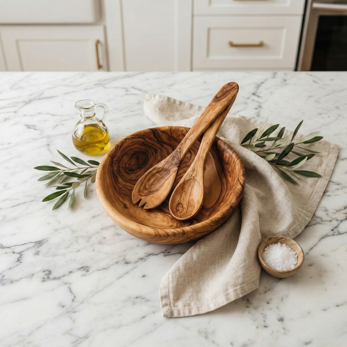 Olive Wood Salad Set