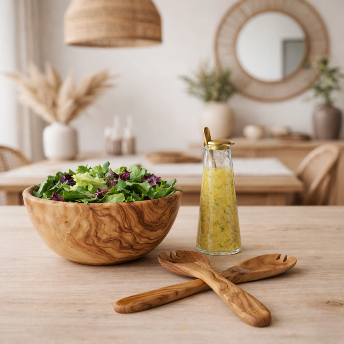 Olive Wood Salad Set