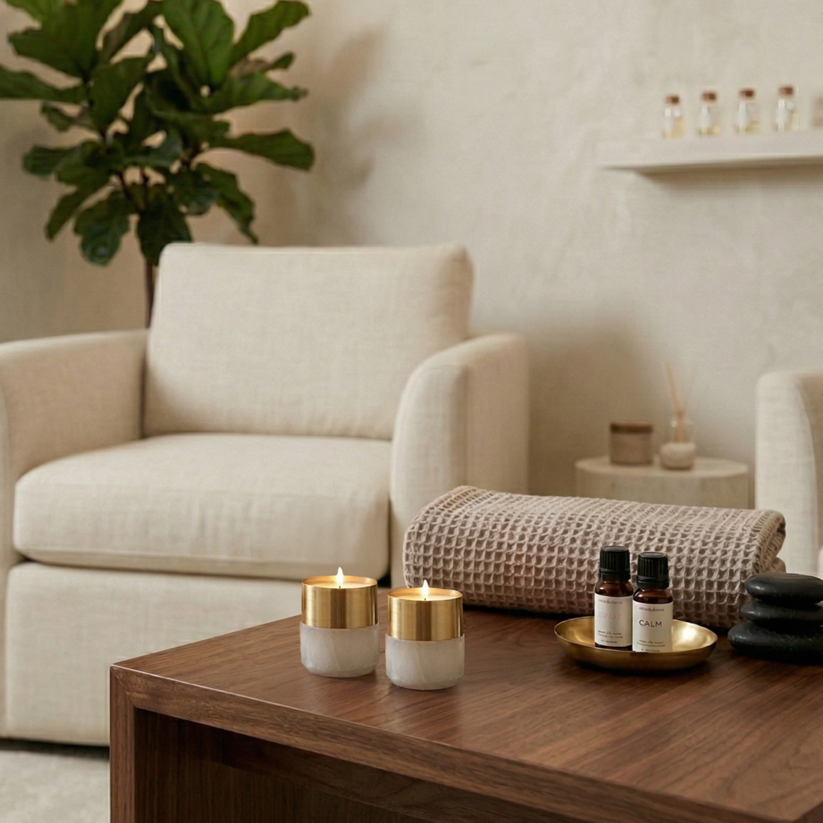 Alabaster and Brass Tealight Candle Holders - Pair