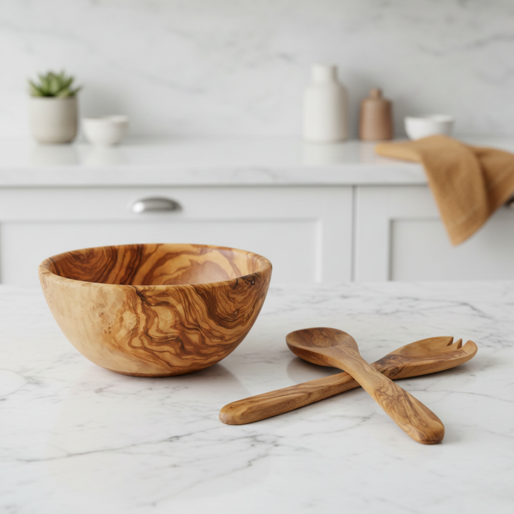 Olive Wood Salad Set