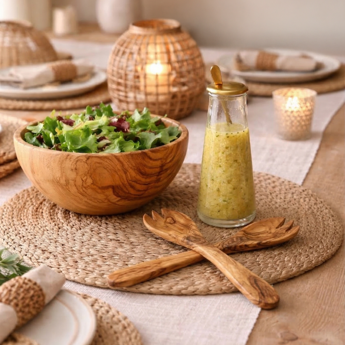 Olive Wood Salad Set