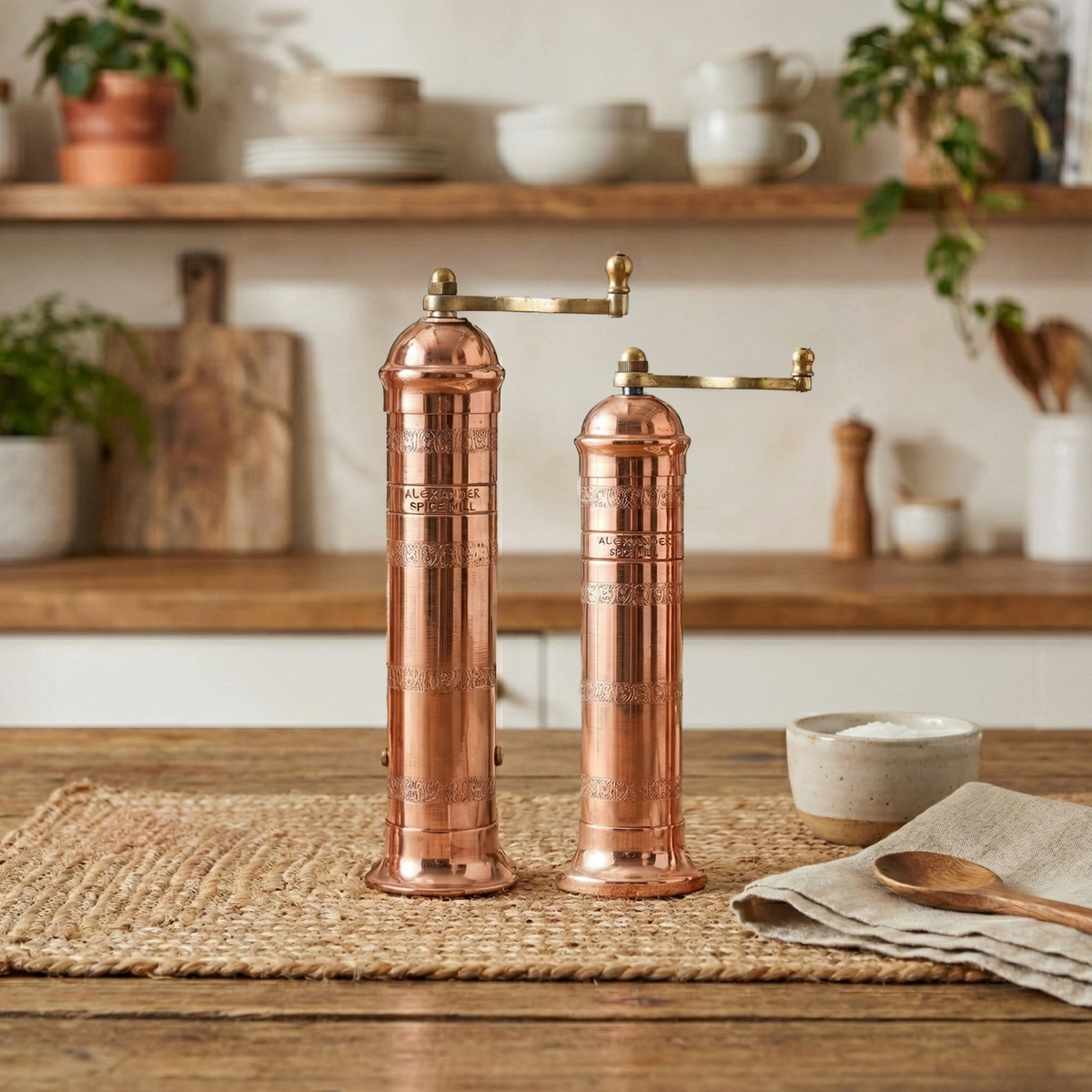 Brass Mills & Olive Wood Board Set - Copper