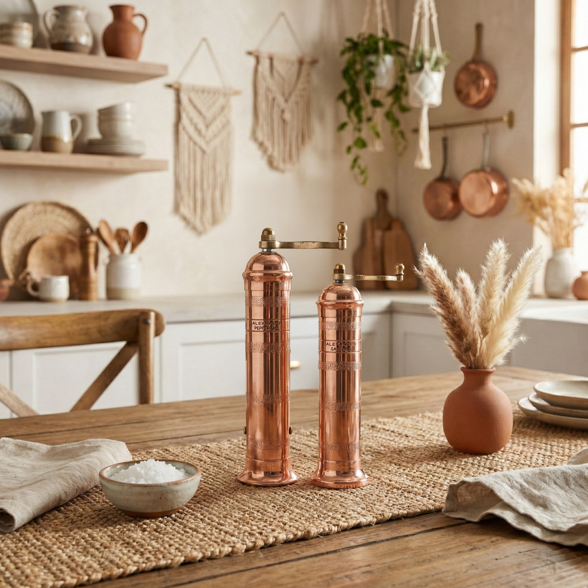 Brass Mills & Olive Wood Board Set - Copper