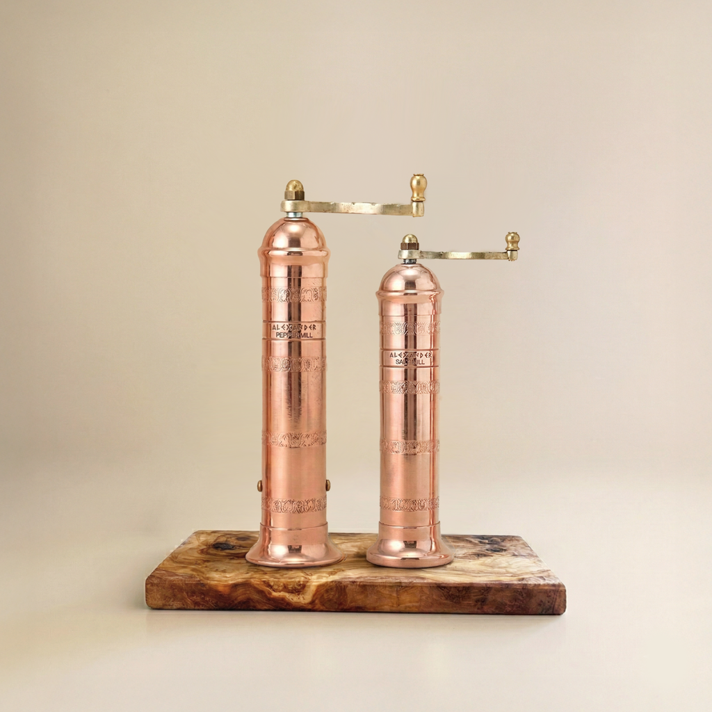 Brass Mills & Olive Wood Board Set - Copper