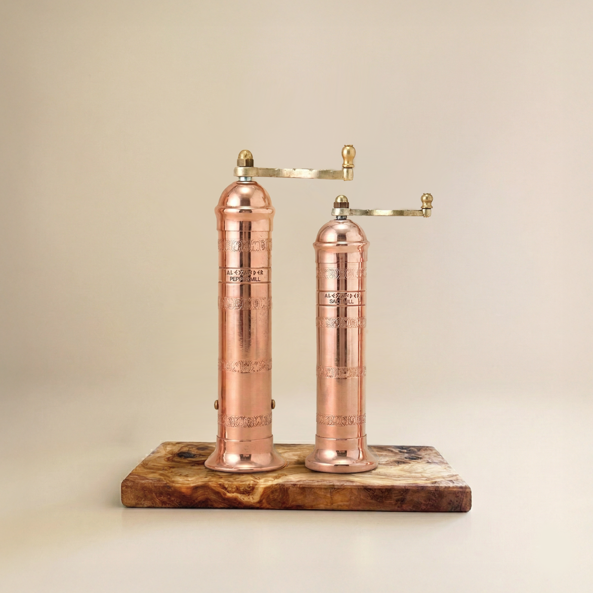 Brass Mills & Olive Wood Board Set - Copper