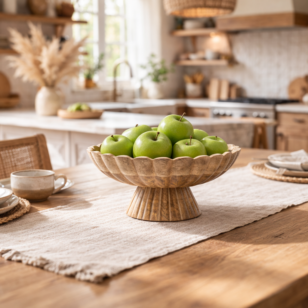 Fluted Pedestal Bowl - Natural
