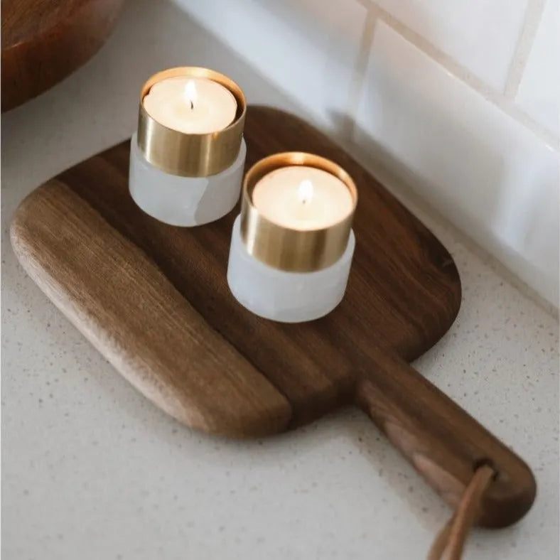 Alabaster and Brass Tealight Candle Holders - Pair